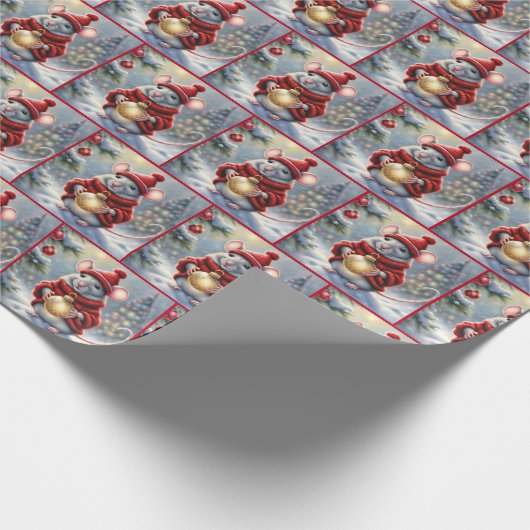 Weihnachtsmäuse mit Ornament Geschenkpapier (Ecke)