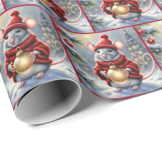 Weihnachtsmäuse mit Ornament Geschenkpapier (Rolleneckpunkt)