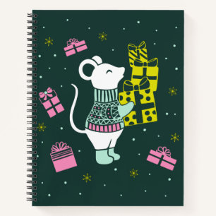 Weihnachtsmäuse mit Präsentation Illustration Notizblock