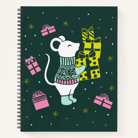 Weihnachtsmäuse mit Präsentation Illustration Notizblock (Vorderseite)