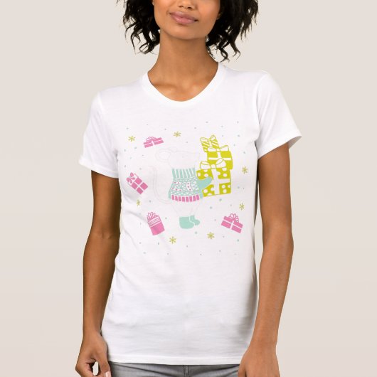 Weihnachtsmäuse mit Präsentation Illustration T-Shirt (Vorderseite)