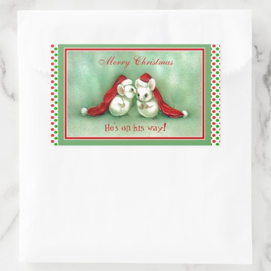 Weihnachtsmäuse mit Roten Weihnachtsmannmützen Rechteckiger Aufkleber (Tasche)