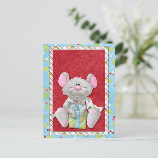 Weihnachtsmäuse mit Weihnachtskarten Feiertagspostkarte (Stehend Vorderseite)