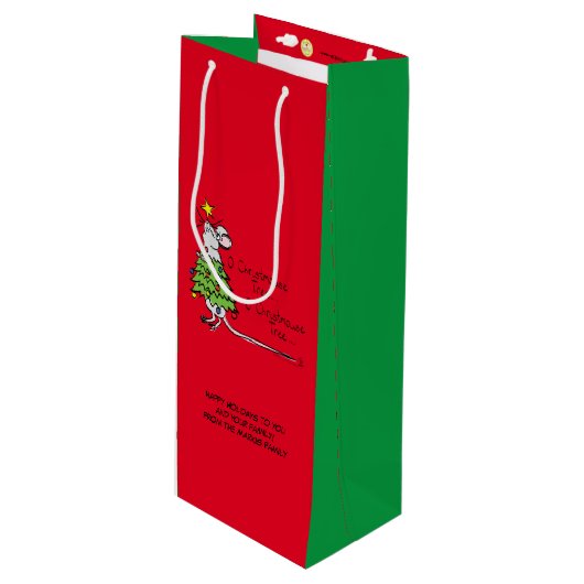 Weihnachtsmäuse Niedlich Funny Holiday Geschenktüte Für Weinflaschen (Vorderseite Schrägansicht)