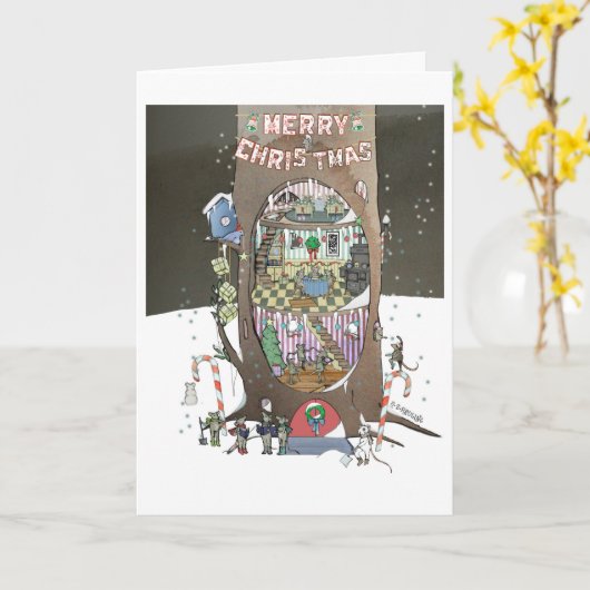 Weihnachtsmäuse Tree Karte (Gelbe Blume)