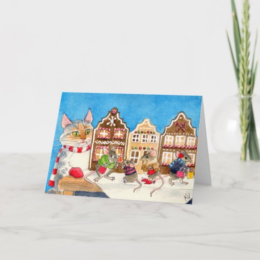 Weihnachtsmäuse und -katze feiertagskarte (Vorderseite)