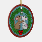 Weihnachtsmäuse unter Mistelzweig Keramikornament (Rechts)