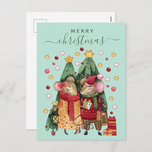Weihnachtsmäuse Weihnachtskarte Feiertagspostkarte (Vorne/Hinten)