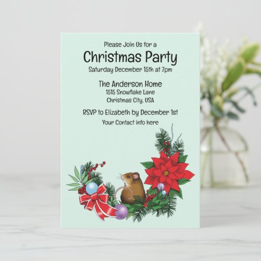 Weihnachtsmäuse Wreath Einladung (Stehend Vorderseite)