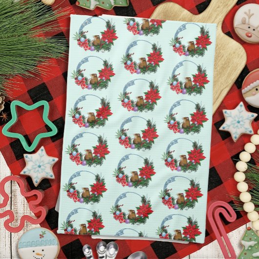 Weihnachtsmäuse Wreath Geschirrtuch