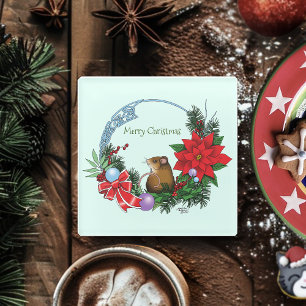 Weihnachtsmäuse Wreath Glasuntersetzer