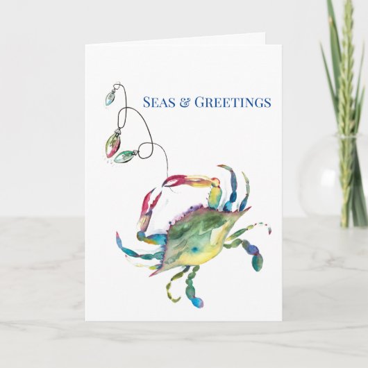 Weihnachtsmeere und Grüße an der Küste Wasserfarbe Karte (Vorderseite)