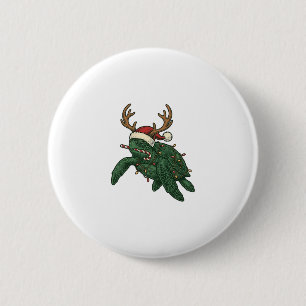 Weihnachtsmeeresschildkröte Rentier Vintage-Stich Button