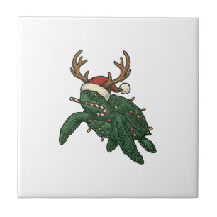 Weihnachtsmeeresschildkröte Rentier Vintage-Stich Fliese