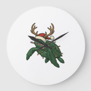 Weihnachtsmeeresschildkröte Rentier Vintage-Stich  Große Wanduhr