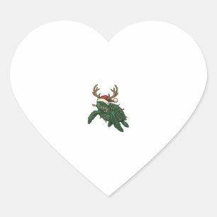 Weihnachtsmeeresschildkröte Rentier Vintage-Stich  Herz-Aufkleber