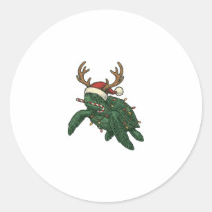Weihnachtsmeeresschildkröte Rentier Vintage-Stich  Runder Aufkleber