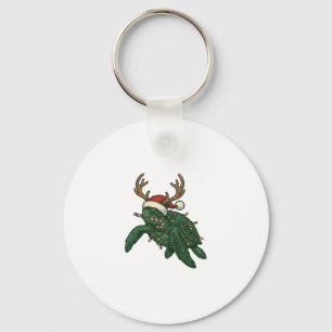 Weihnachtsmeeresschildkröte Rentier Vintage-Stich Schlüsselanhänger