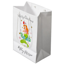 WeihnachtsMeerjungfrau & Schneeflocken personalisi Mittlere Geschenktüte