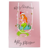 WeihnachtsMeerjungfrau & Schneeflocken personalisi Mittlere Geschenktüte (Rückseite)