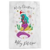 WeihnachtsMeerjungfrau & Schneeflocken personalisi Mittlere Geschenktüte (Vorderseite)