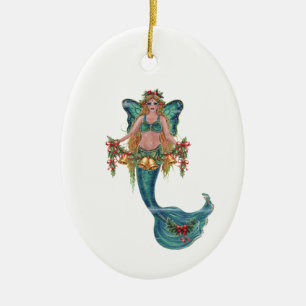 Weihnachtsmeerjungfrau von Renee Lavoie Keramik Ornament