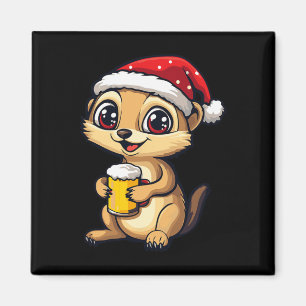 Weihnachtsmeerkat mit Bier-Comic Magnet