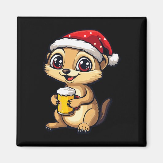 Weihnachtsmeerkat mit Bier-Comic Magnet (Vorne)