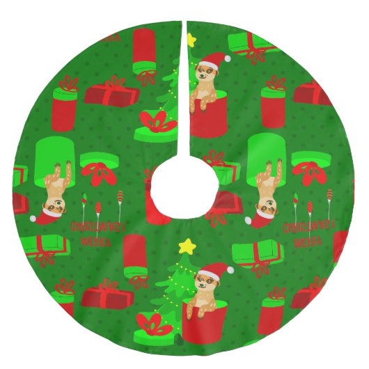 Weihnachtsmeerkat santa lustige Mongoie Polyester Weihnachtsbaumdecke (Vorderseite)