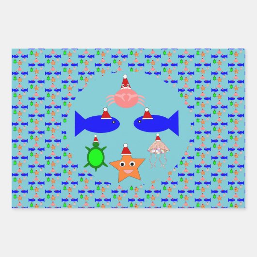 Weihnachtsmeerkreaturen Geschenkpapier Set (Vorderseite)