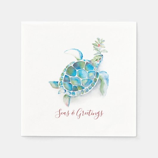 Weihnachtsmeerschildkröten - Meer und Grüße Serviette (Vorderseite)
