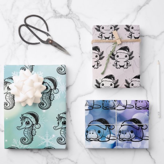 Weihnachtsmeerwesen Geschenkpapier Set (Vorderseite)