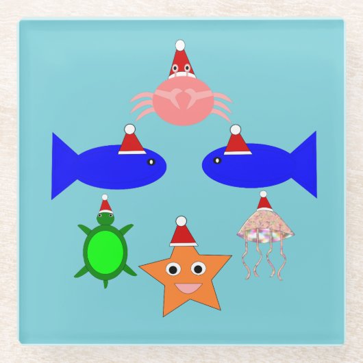 Weihnachtsmeerwesen Glasuntersetzer (Vorderseite)