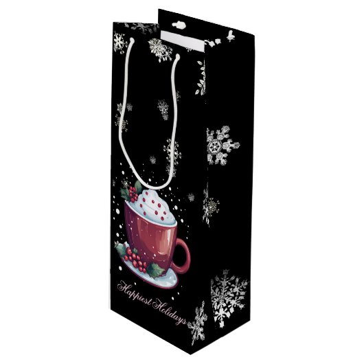 Weihnachtsmeisterschaft der heißen Schokolade Geschenktüte Für Weinflaschen (Vorderseite Schrägansicht)