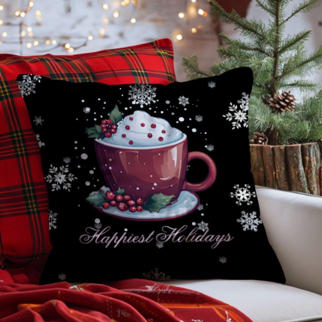 Weihnachtsmeisterschaft der heißen Schokolade Kissen (Black Christmas Cup of Hot Chocolate Throw Pillow)