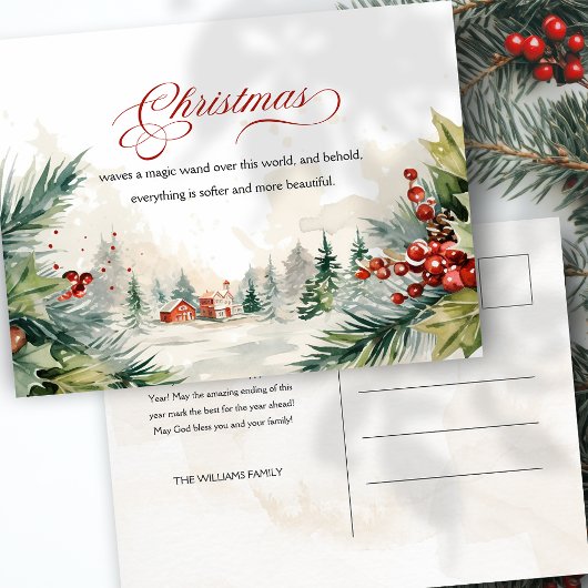 Weihnachtsmeldeschauer außerhalb des Fotos Feiertagspostkarte