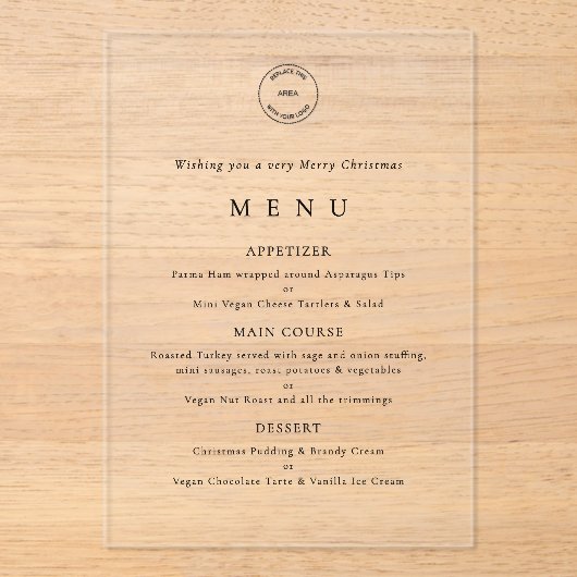 Weihnachtsmenü für Firmenlogos Acryleinladungen (Vorderseite)