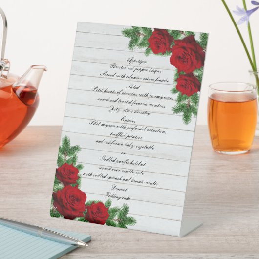Weihnachtsmenü für rote Rosen und Kiefern Sockelschild (In Situ)
