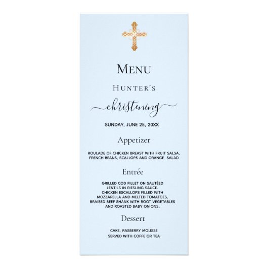 Weihnachtsmenü hellblaues Jungengold Werbekarte (Vorne)