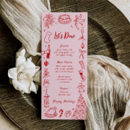 Weihnachtsmenü mit rosa Doodle-Motiven - Lustiges  Menükarte