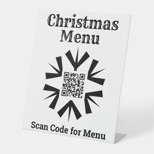 Weihnachtsmenü Snowflake mit QR-Code Sockelschild (Vorderseite)