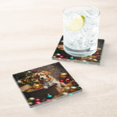 Weihnachtsmerkmal Glasuntersetzer (Schrägansicht)