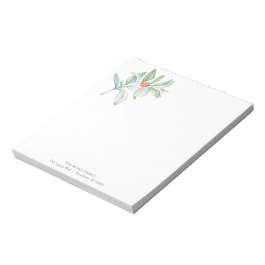 Weihnachtsmerkmal Wasserfarbe Rot & Grün Botanisch Notizblock (Rotiert)