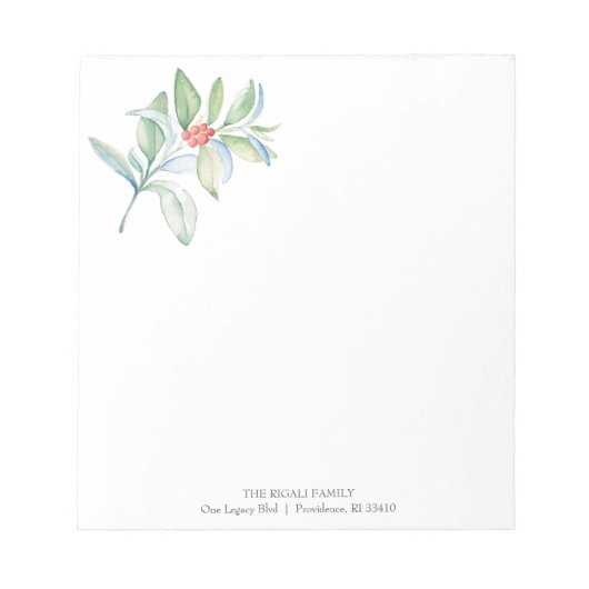 Weihnachtsmerkmal Wasserfarbe Rot & Grün Botanisch Notizblock (Vorderseite)