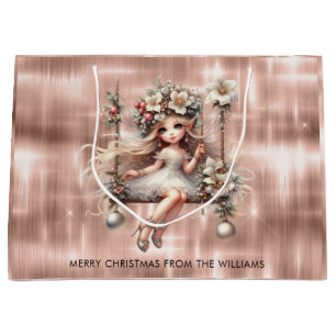 Weihnachtsmesse auf Sparkle Rose Gold Hintergrund Große Geschenktüte
