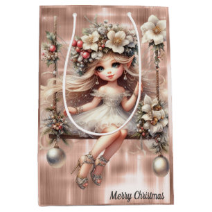 Weihnachtsmesse auf Sparkle Rose Gold Hintergrund Mittlere Geschenktüte