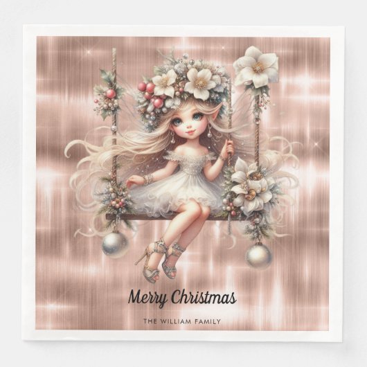 Weihnachtsmesse auf Sparkle Rose Gold Hintergrund Serviette (Vorderseite)