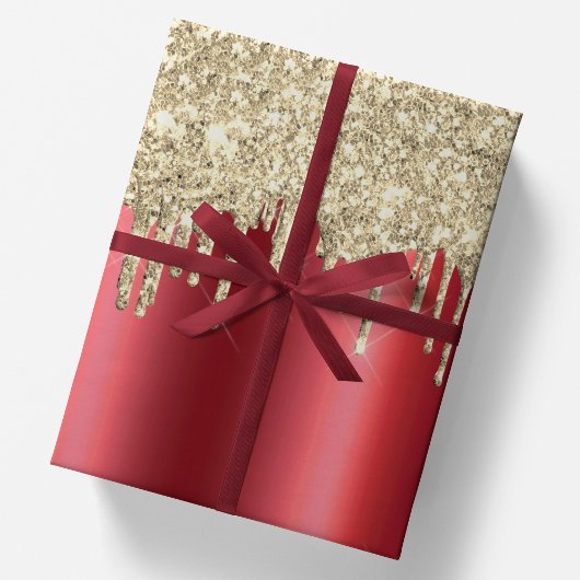 Weihnachtsmetallic Rot & Dripping 14k Gold Glitzer Geschenkpapier