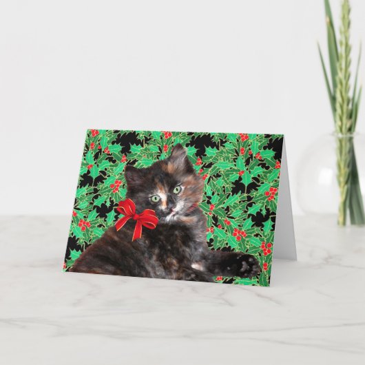 "WeihnachtsMiezekatze-" Gruß-Karte Feiertagskarte (Vorderseite)