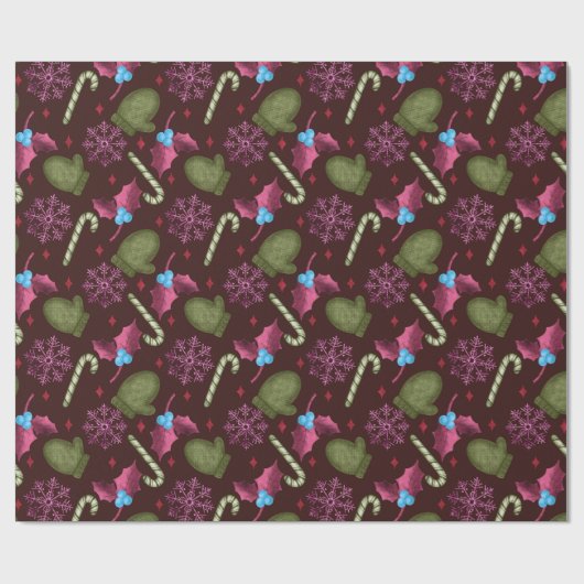 Weihnachtsmilben, Schneeflocken, Pfefferminzsticks Geschenkpapier (Flach)